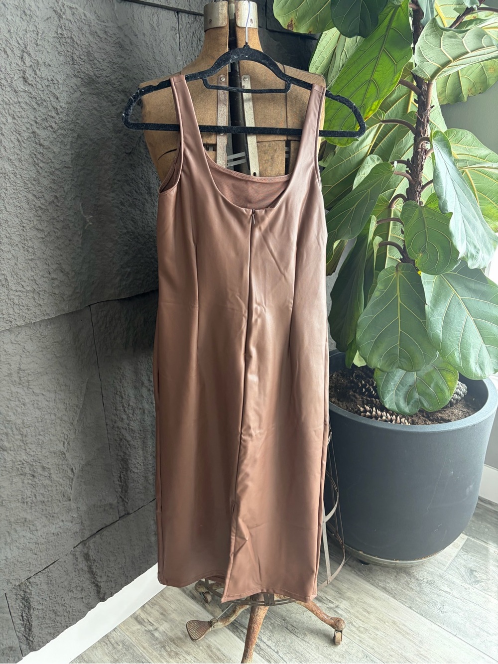 sofia by sofia vergara Sleeveless Faux Leather Midi Dress in Brown - Picture 2 of 4